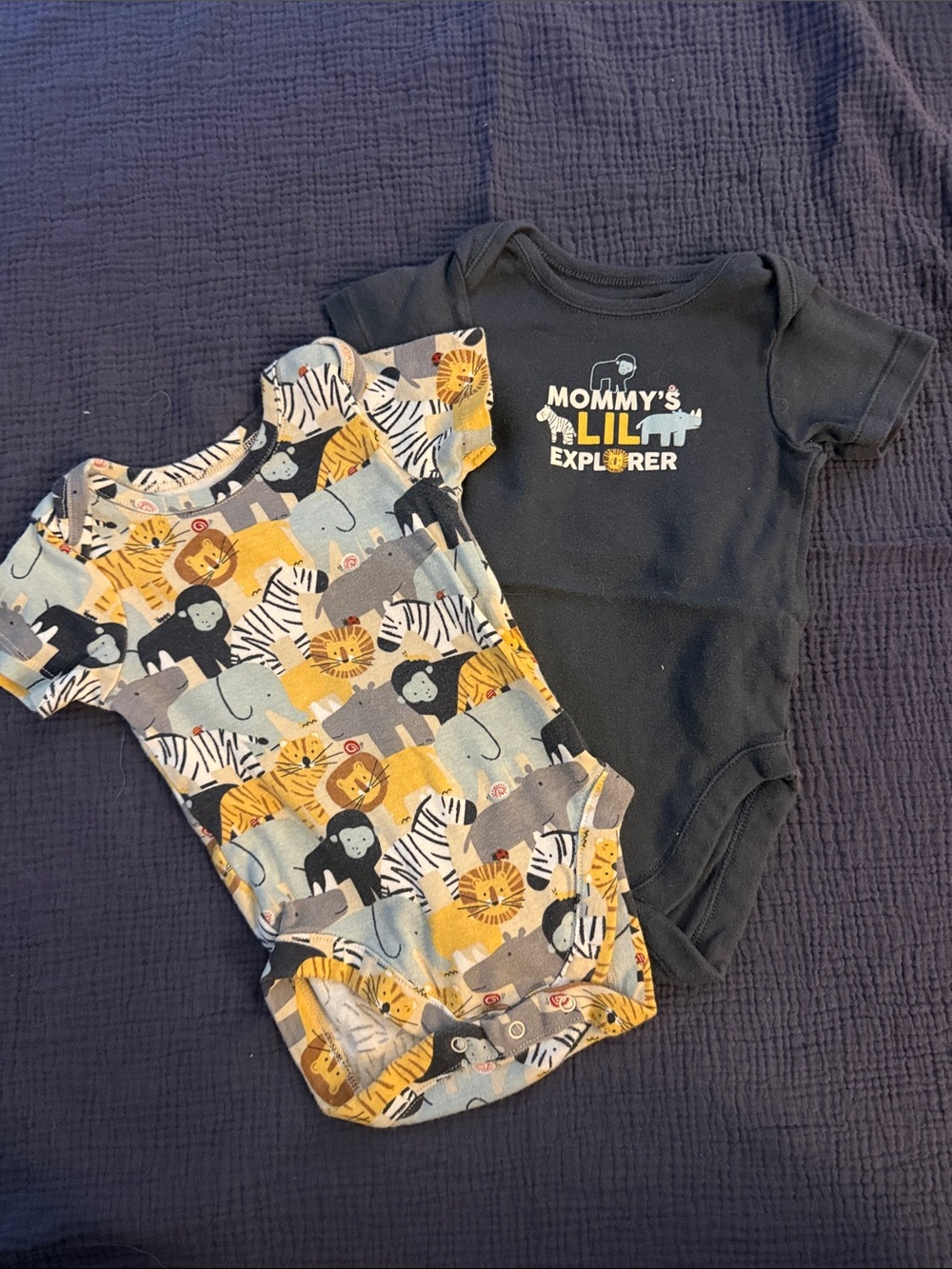 Navy and Multi Safari Print Baby One-Piece Bodysuit Set